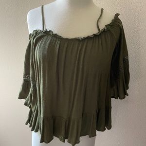 green  boho style of the shoulder with strap top size M